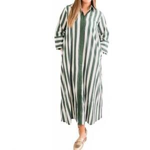 NEW HEART OF GRACE beach stripe cabana caftan dress in green